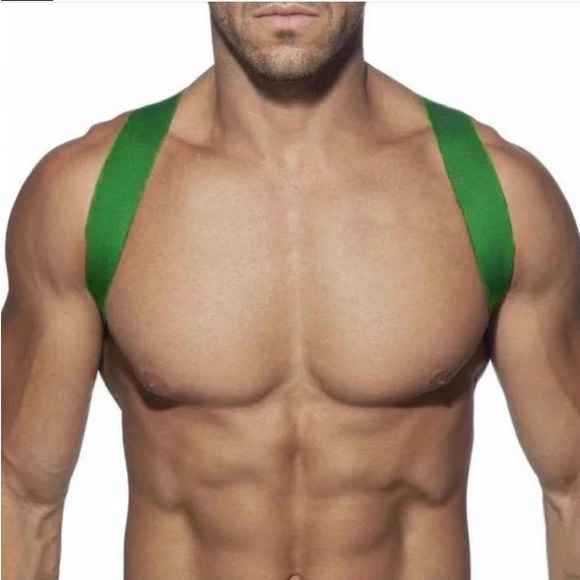 Mens Chest Strap Nylon Spandex Solid Color Sexy Male Elastic Shoulder Harness - Picture 7 of 7
